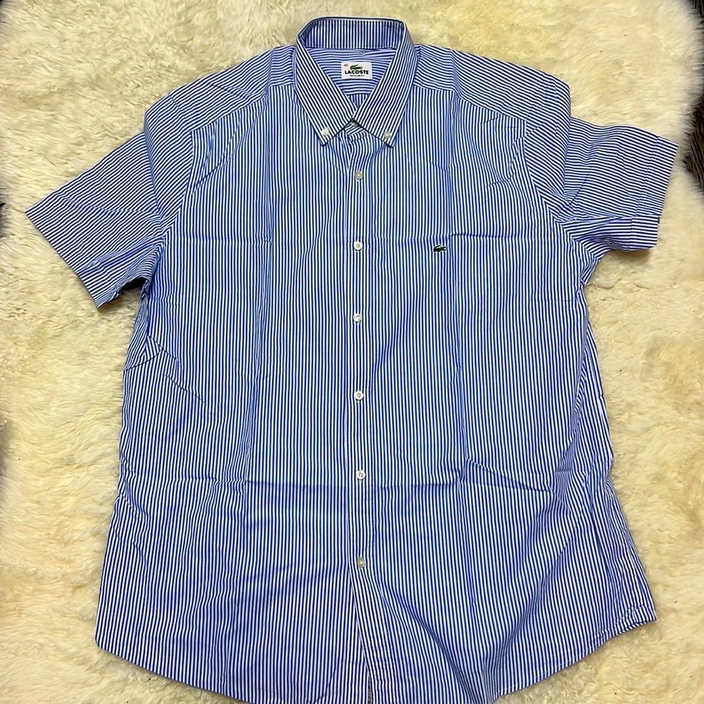 Lacoste Mens Button Down Short Sleeve Stripe Shirt - Picture 1 of 5